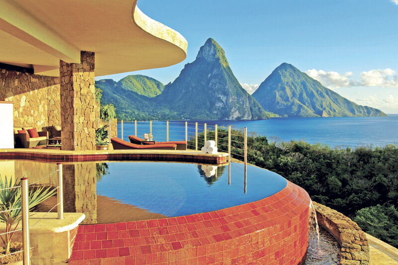 Infinity Pool with Mountain View — Blue, Serene, Afternoon, Photograph, Mountains