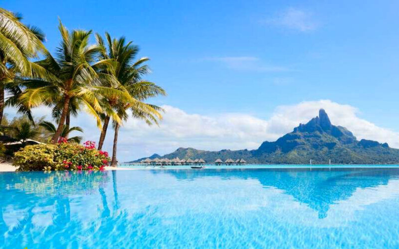 Infinity Pool with Mountains — Blue, Serene, Afternoon