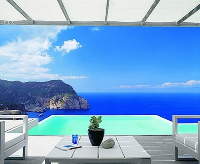 Infinity Pool with Ocean View — Blue, Serene, Afternoon, Photograph, Mountain