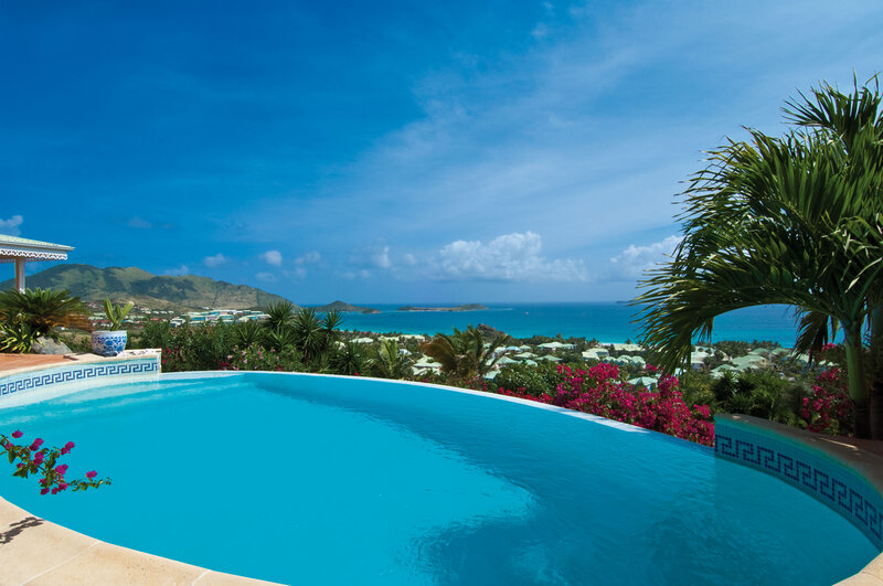 Infinity Pool with Ocean View — Blue, Serene, Afternoon, Photograph, Palm Tree