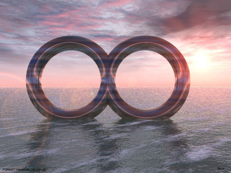 Infinity symbol on ocean at sunset