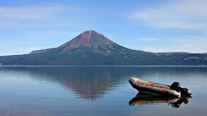 Inflatable Boat on Lake — Blue
