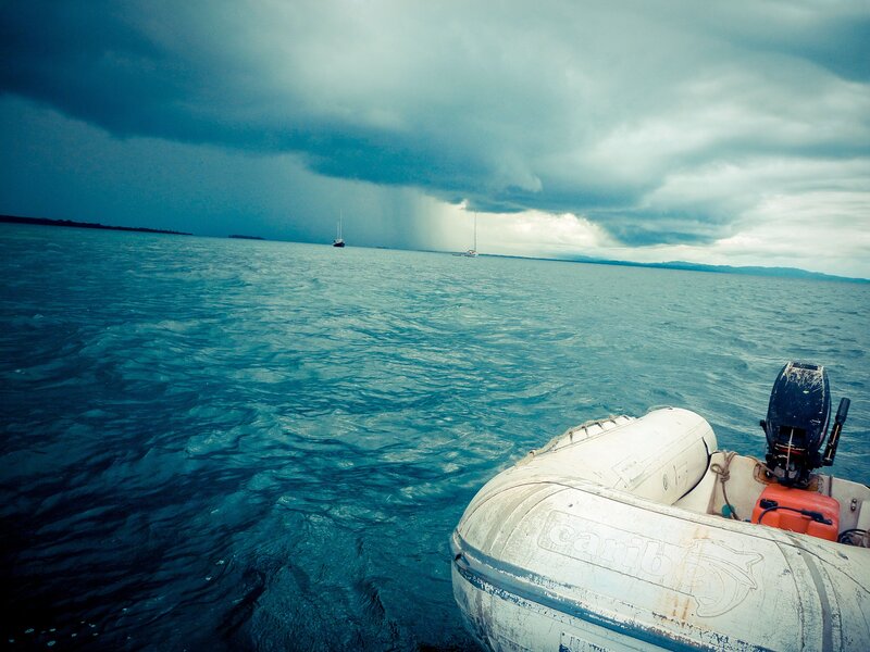 Inflatable Boat on Water — Blue