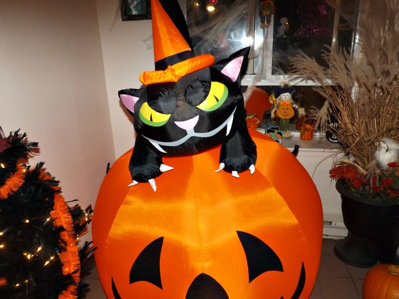 Inflatable Cat on Pumpkin