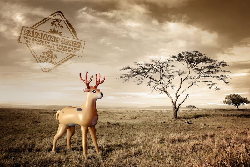 Inflatable deer in savannah