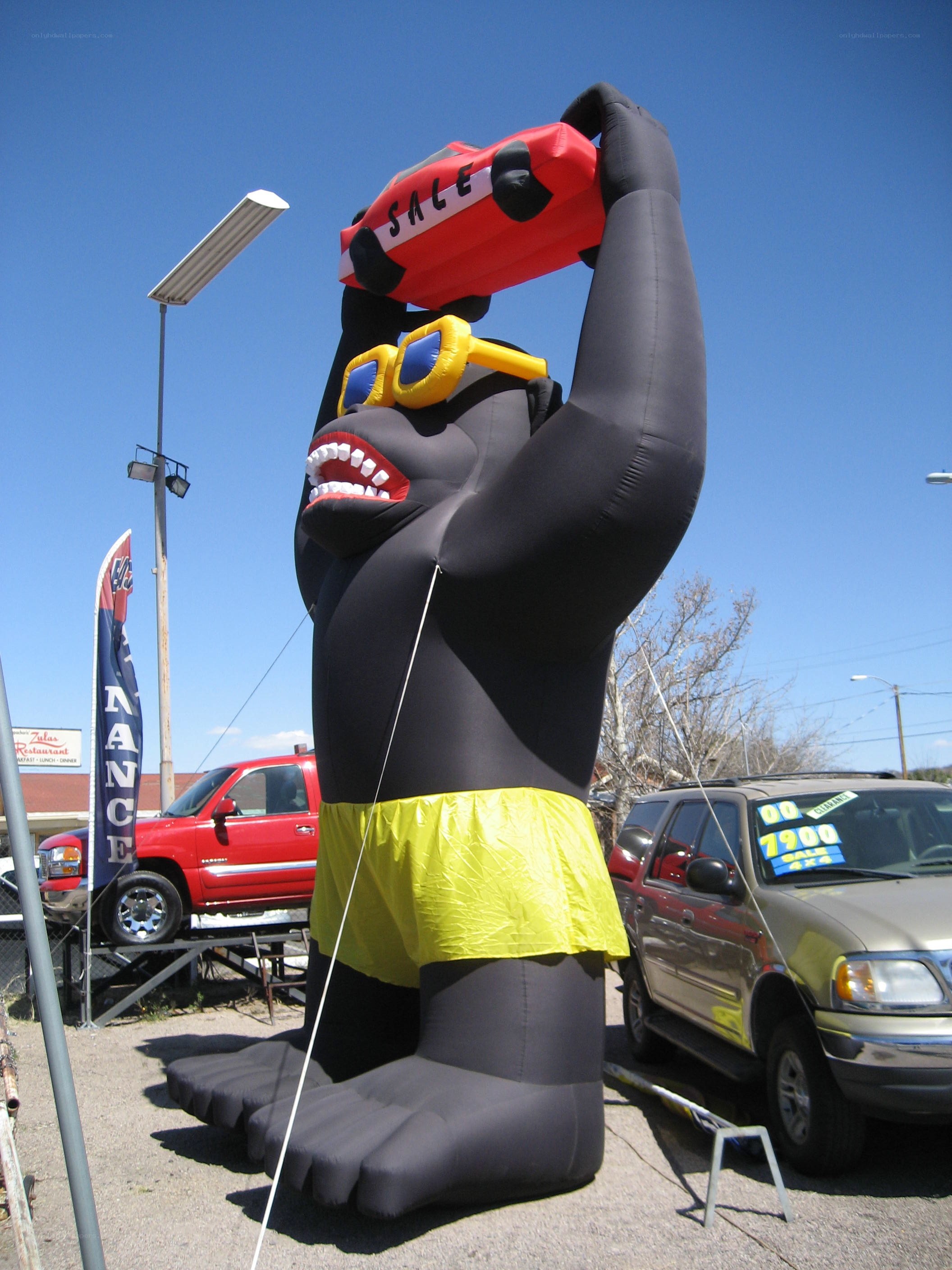 Inflatable gorilla at car dealership