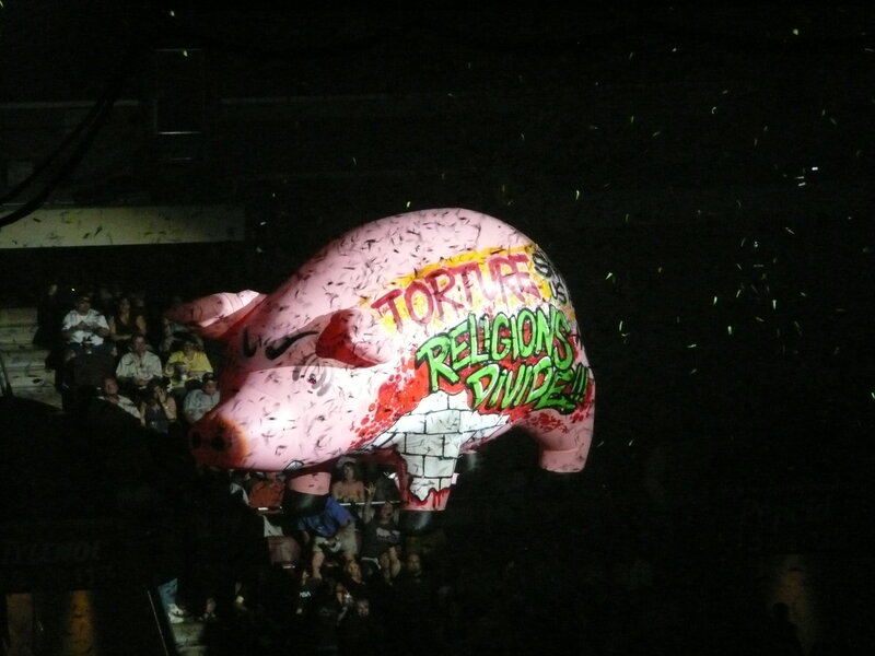 Inflatable pig with graffiti