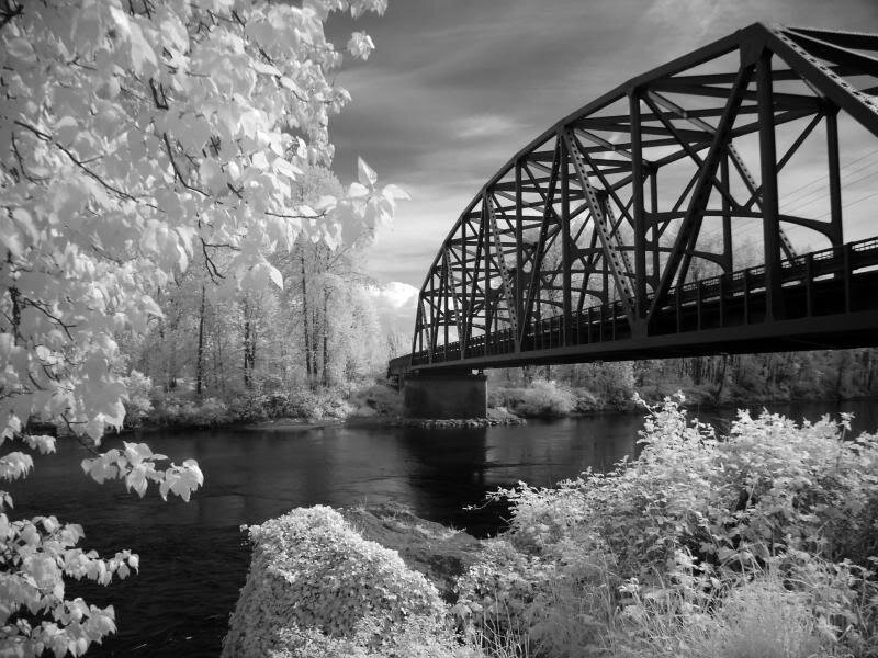 Infrared Bridge over River — Black