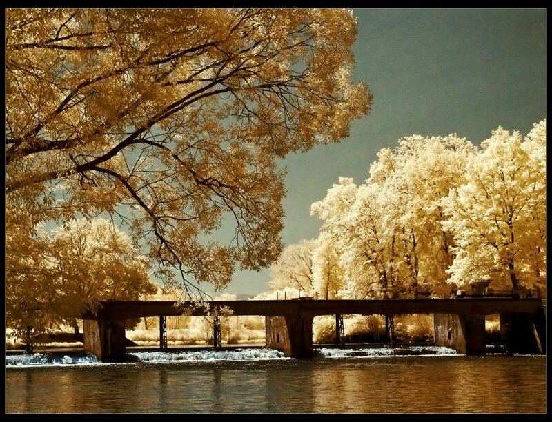 Infrared Bridge over River — Gold