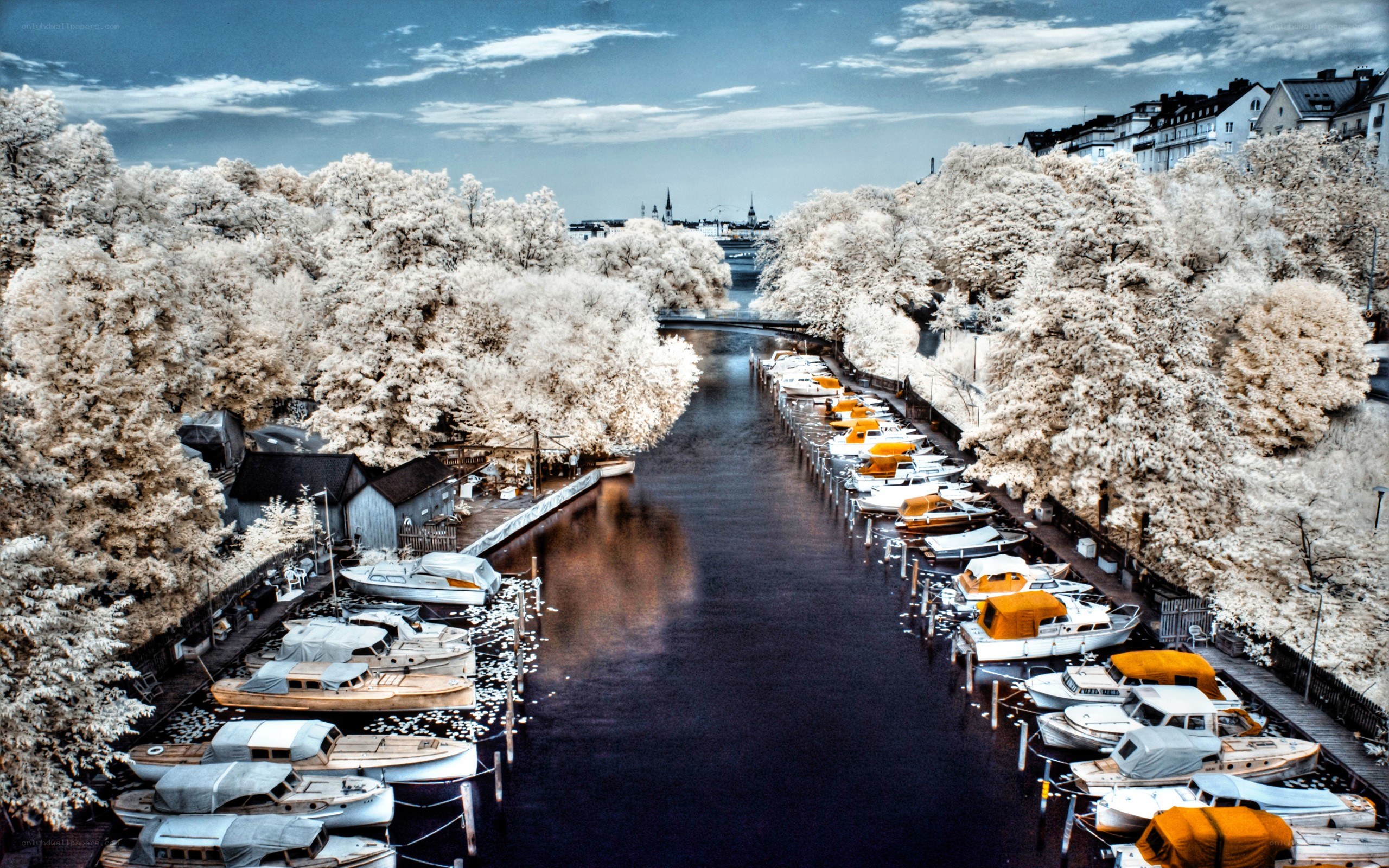 Infrared canal with boats