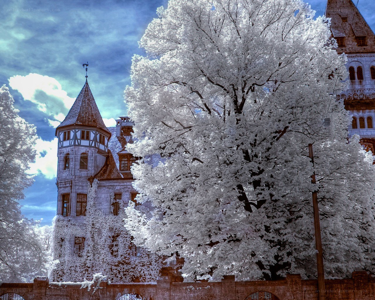 Infrared castle and trees