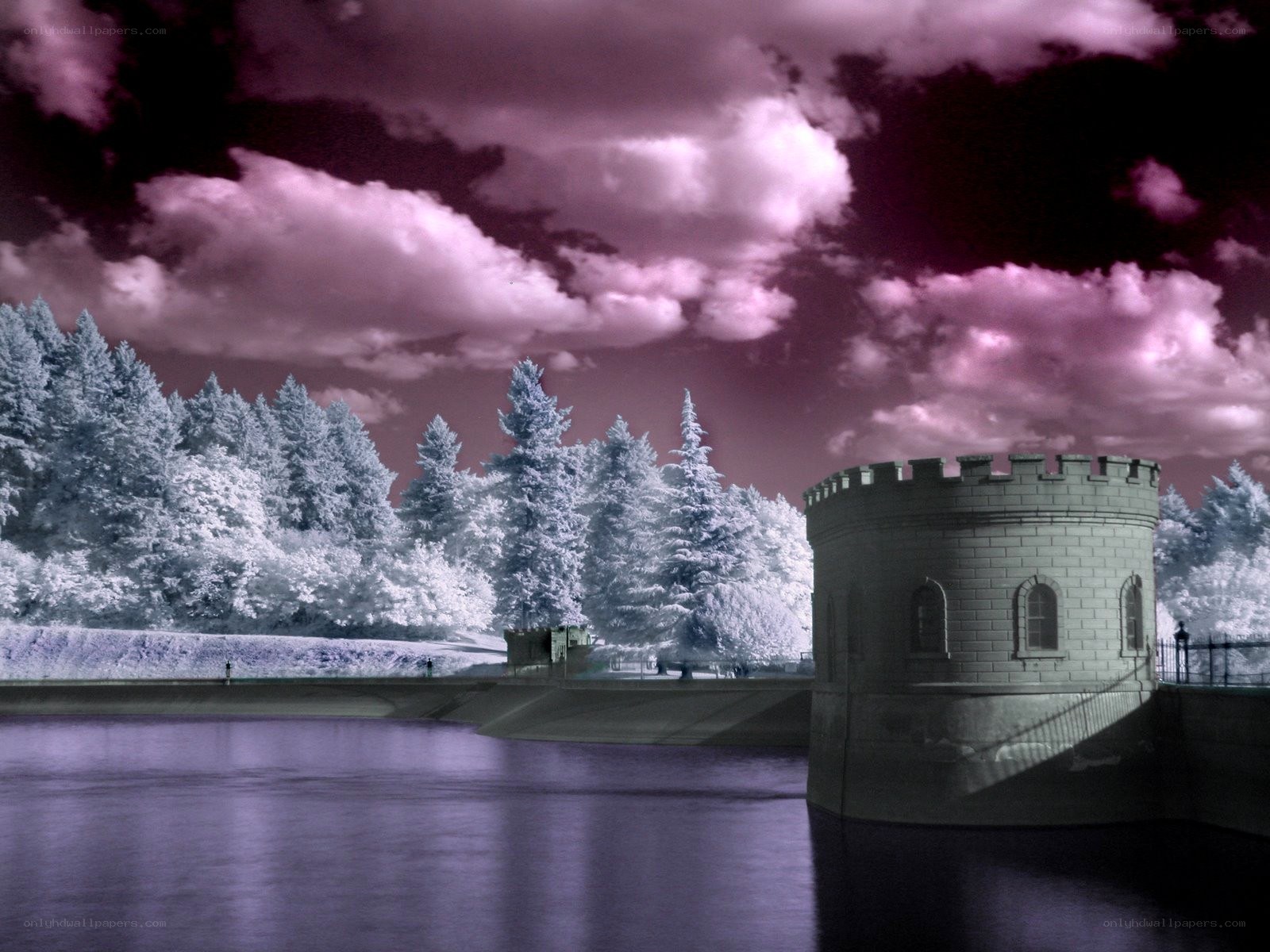 Infrared castle by the lake