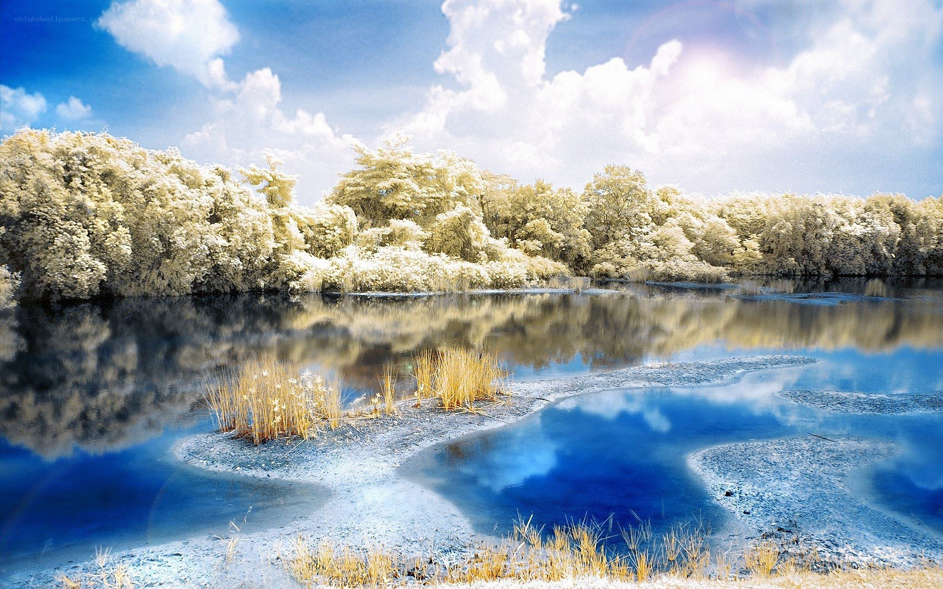 Infrared lake landscape