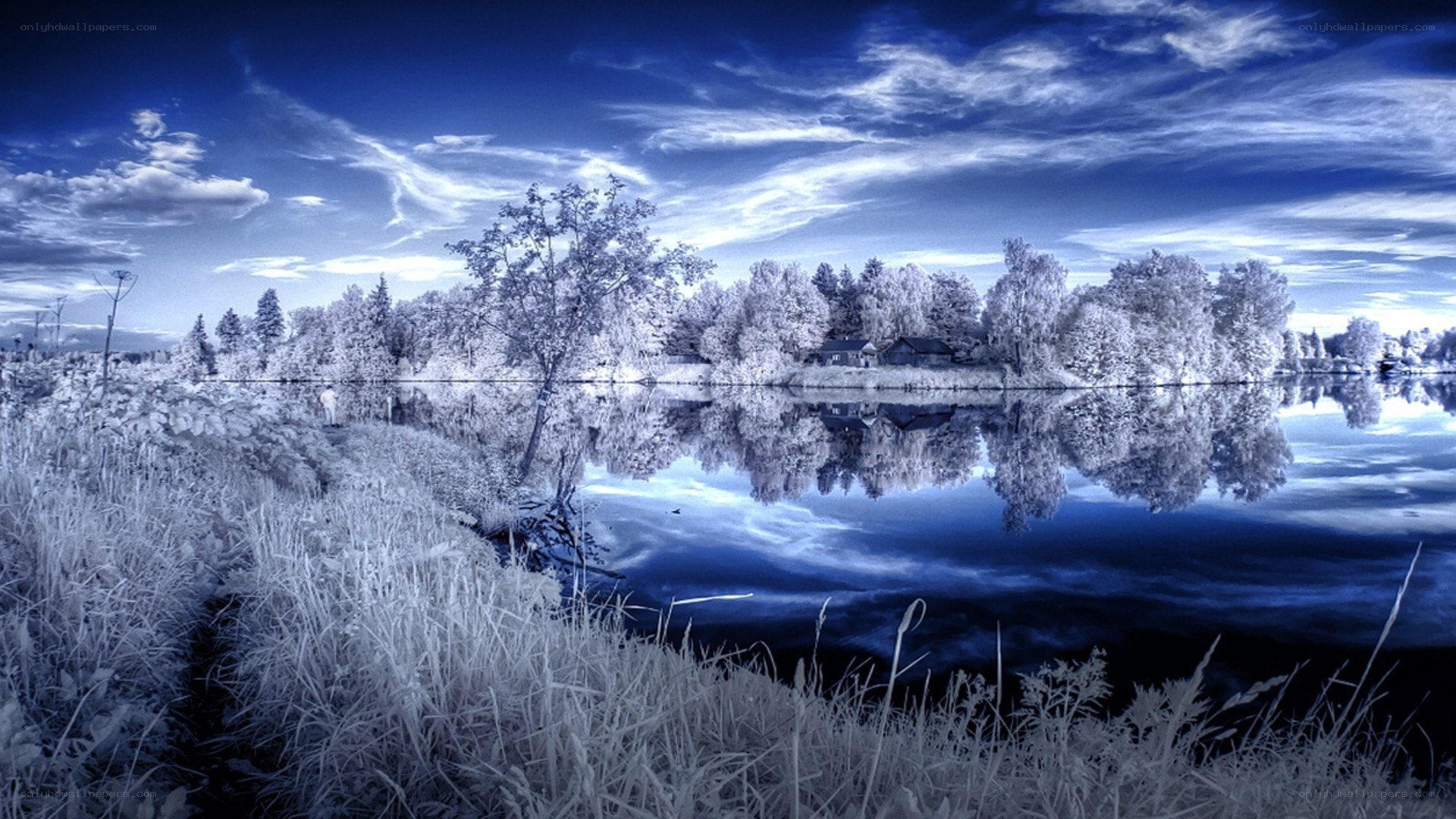 Infrared lake landscape