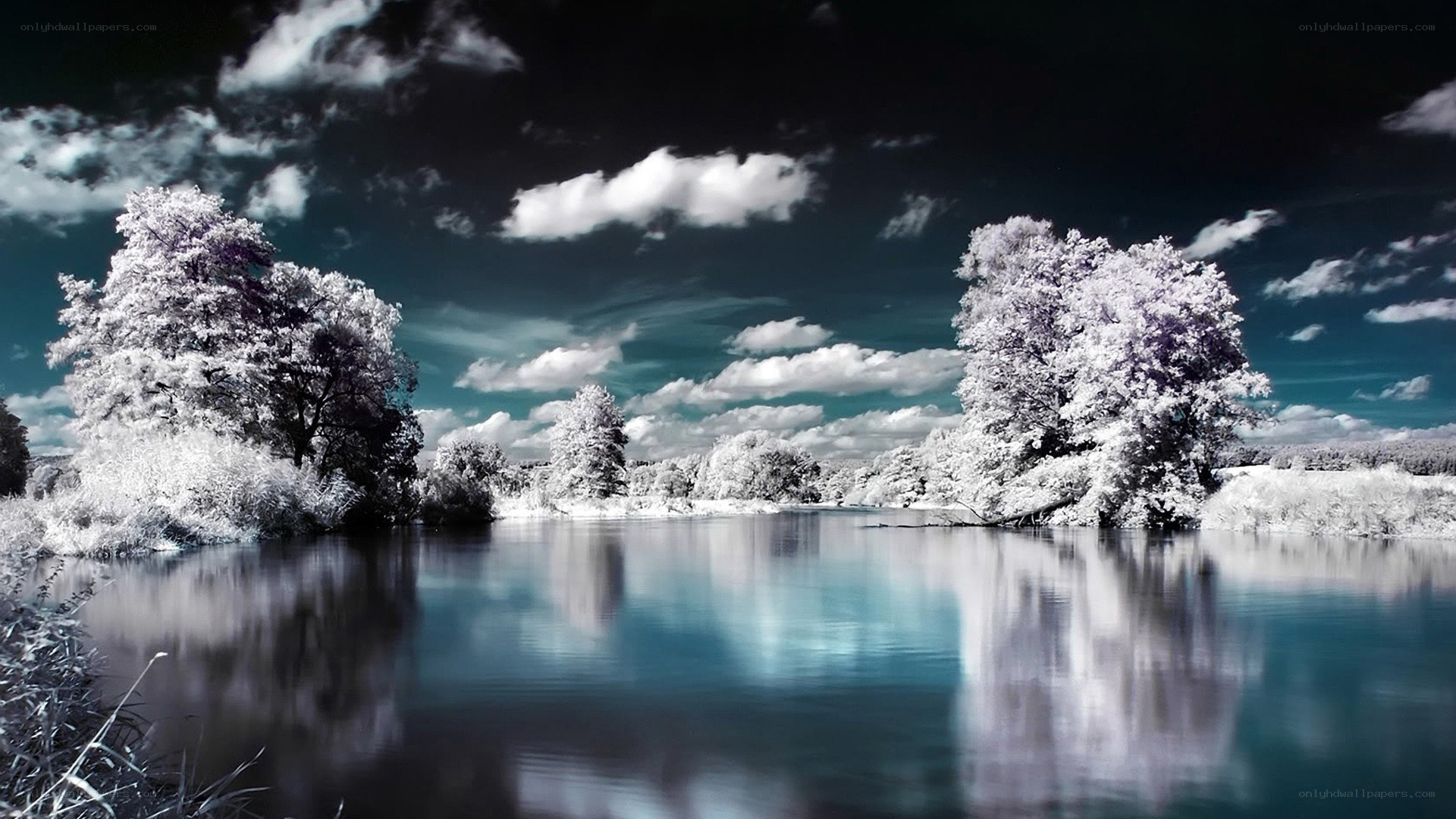 Infrared lake landscape