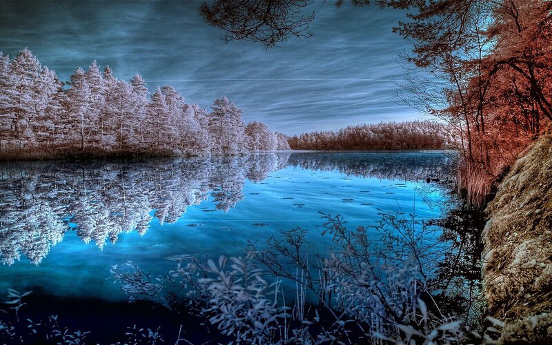 Infrared lake landscape