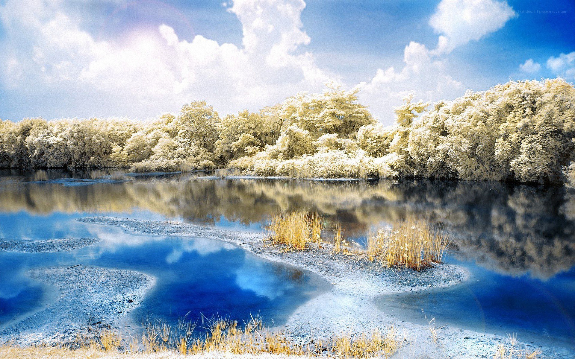 Infrared lake landscape
