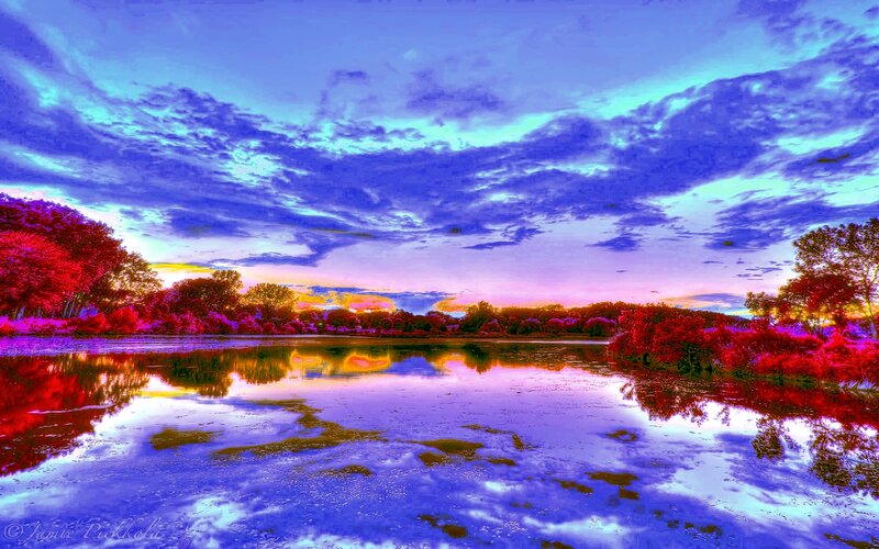 Infrared Lake Landscape — Blue, Dramatic, Sunset