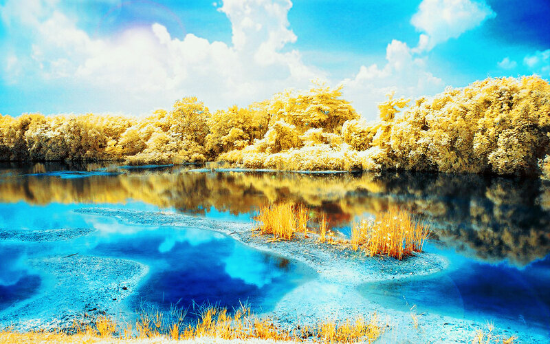 Infrared Lake Landscape — Blue, Serene, Afternoon, Photograph
