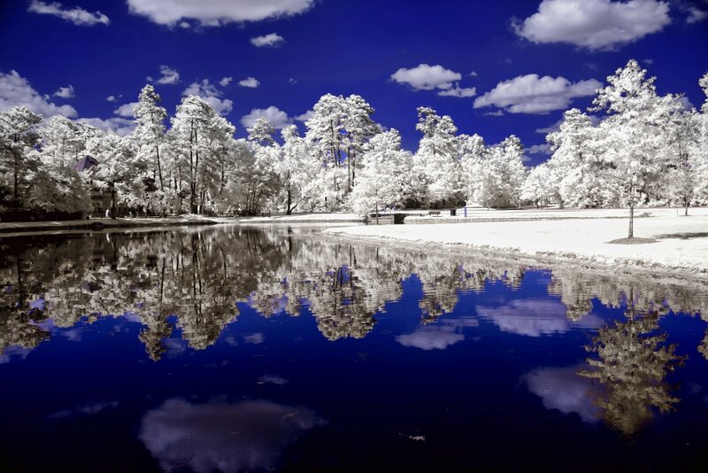 Infrared Lake Landscape — Blue, Serene, Afternoon, Photograph, Trees