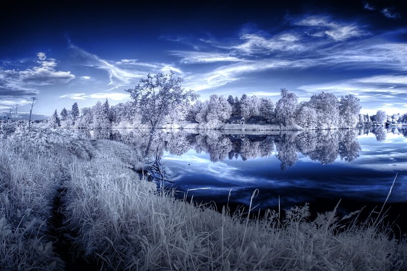 Infrared Lake Landscape — Blue, Serene, Photograph