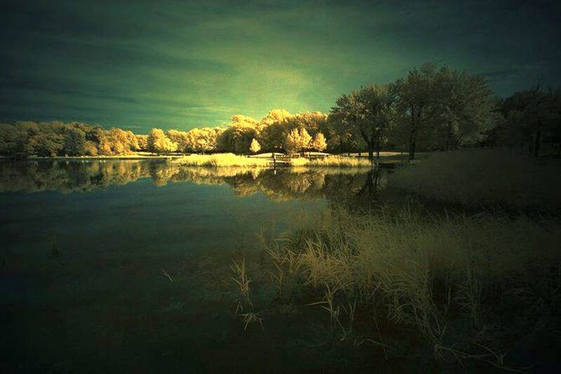 Infrared Lake Landscape — Green, Serene