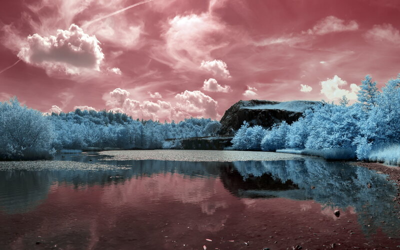 Infrared Lake Landscape — Red, Dramatic