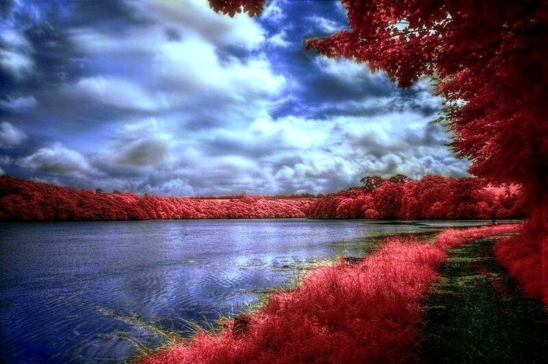 Infrared Lake Landscape — Red