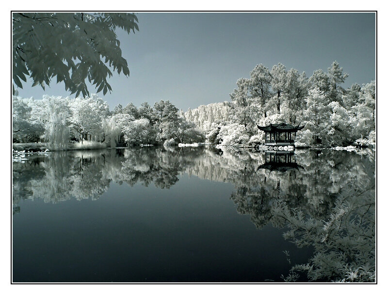 Infrared lake with pavilion