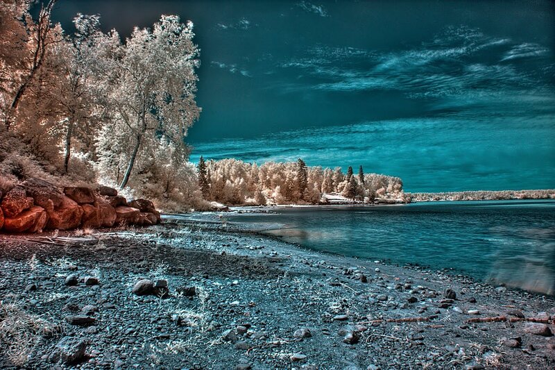 Infrared lakeside landscape