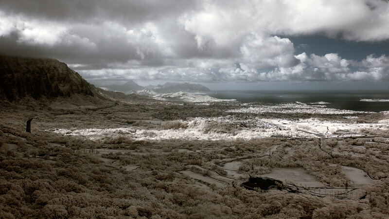 Infrared landscape of coastal valley