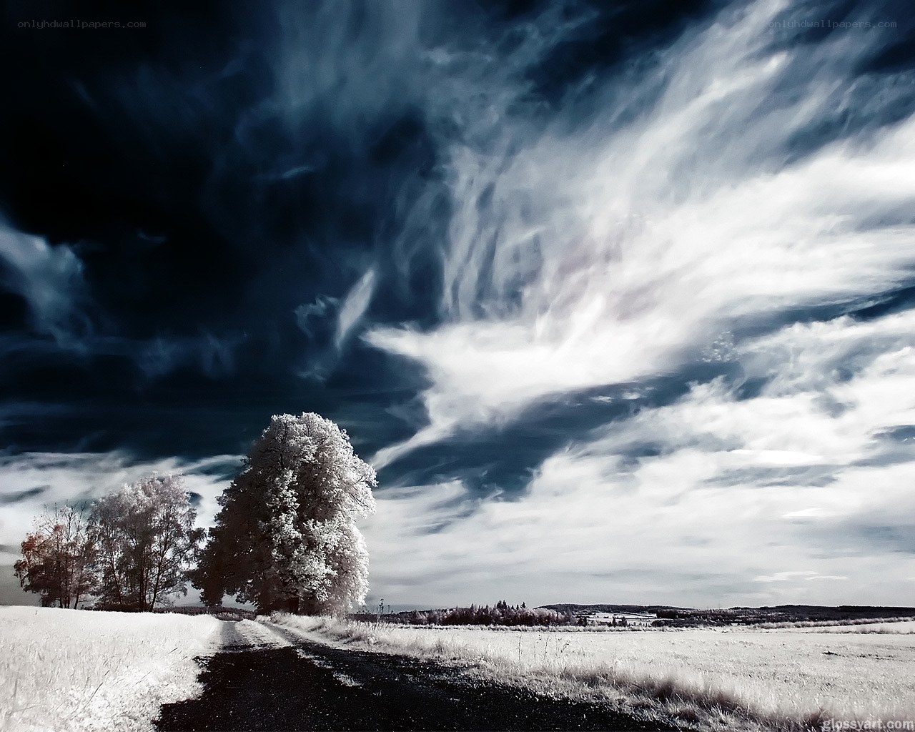 Infrared landscape with dramatic sky