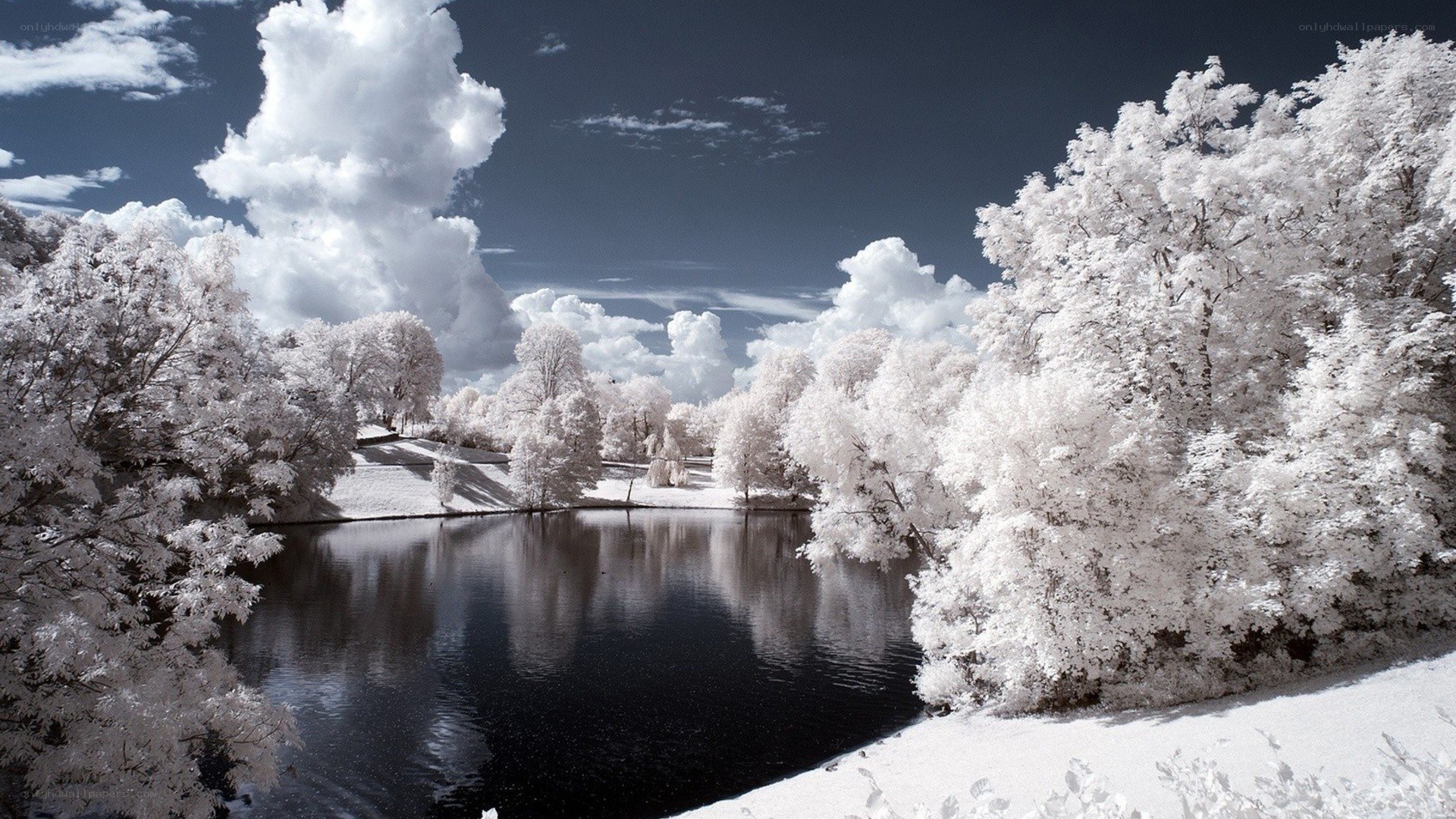 Infrared landscape with lake