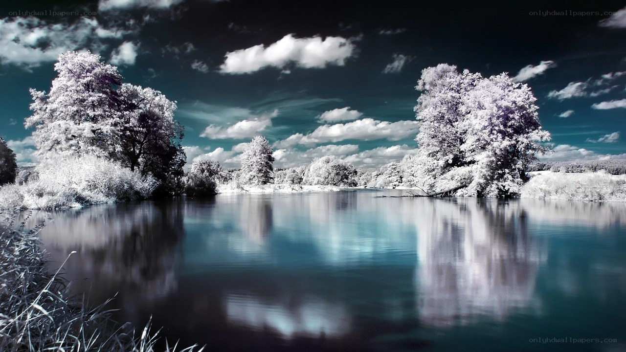 Infrared landscape with lake