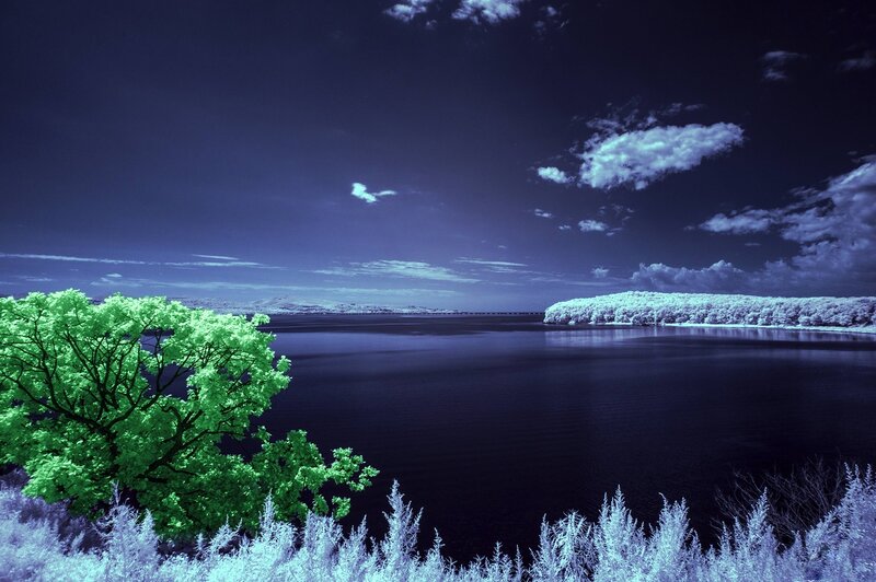 Infrared Landscape with Lake — Green