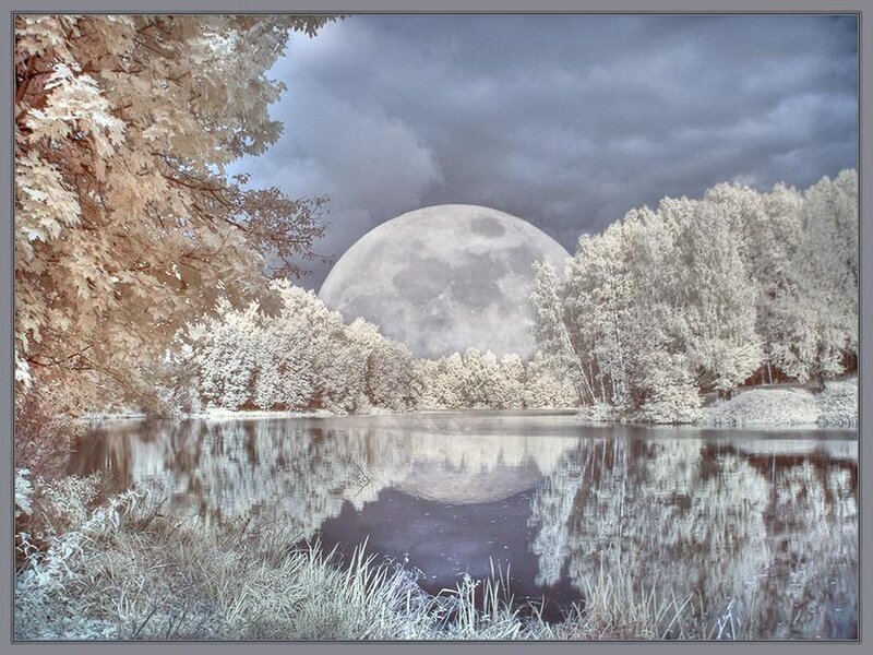 Infrared Moon over Lake
