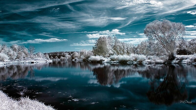 Infrared River Landscape — Blue, Serene