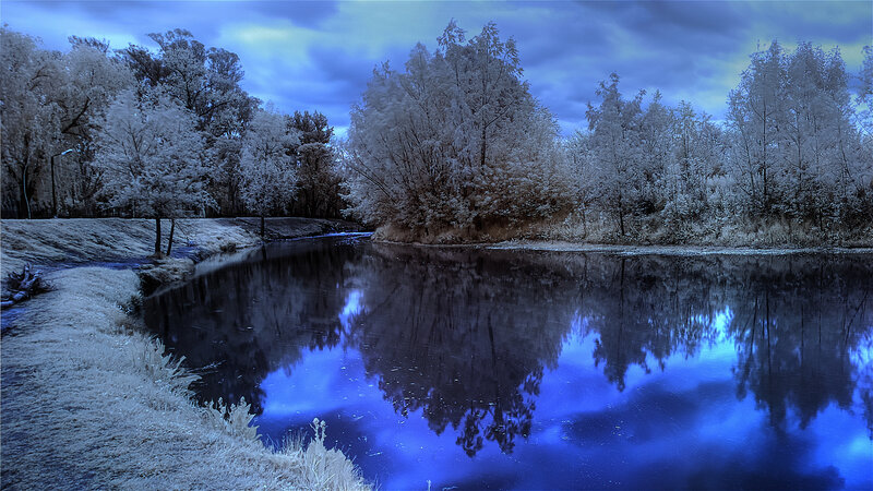 Infrared River Landscape — Blue