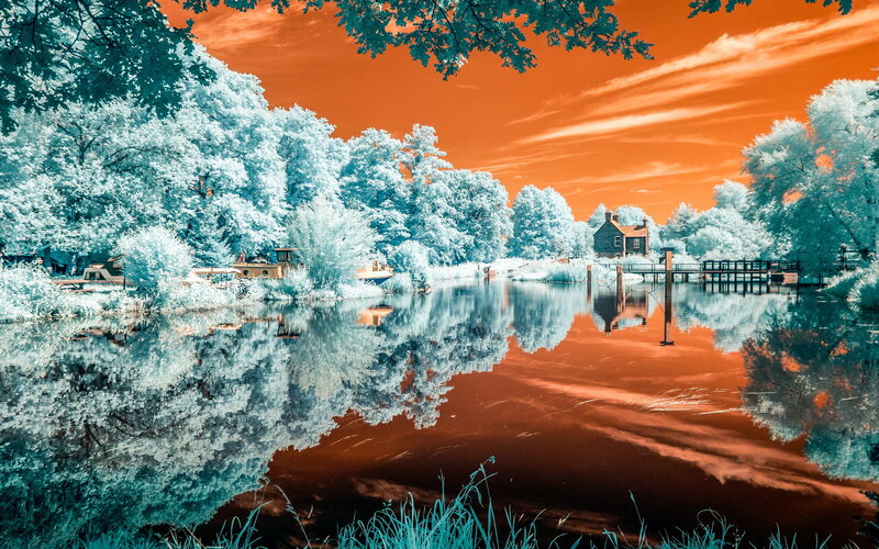 Infrared River Landscape — Orange, Serene