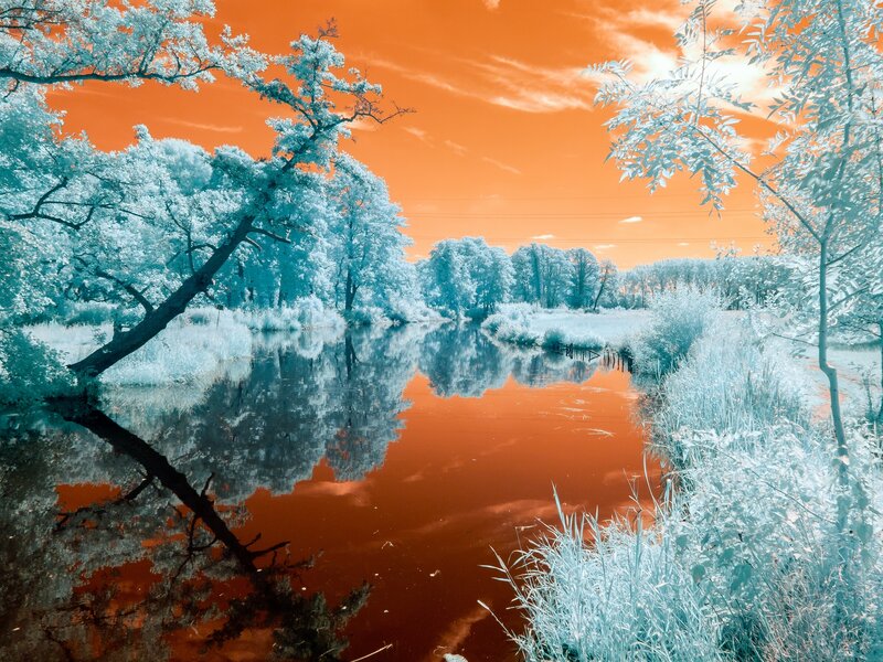 Infrared River Landscape — Orange