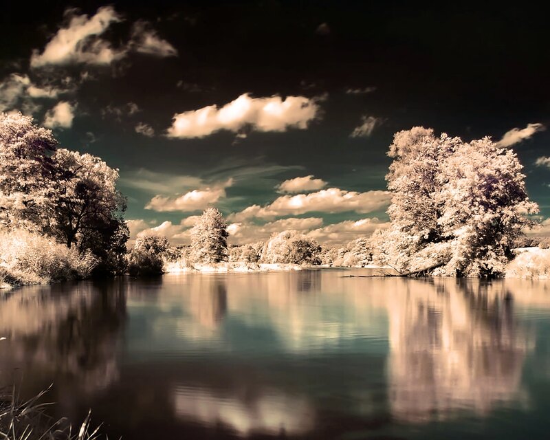 Infrared River Landscape — White, Dramatic