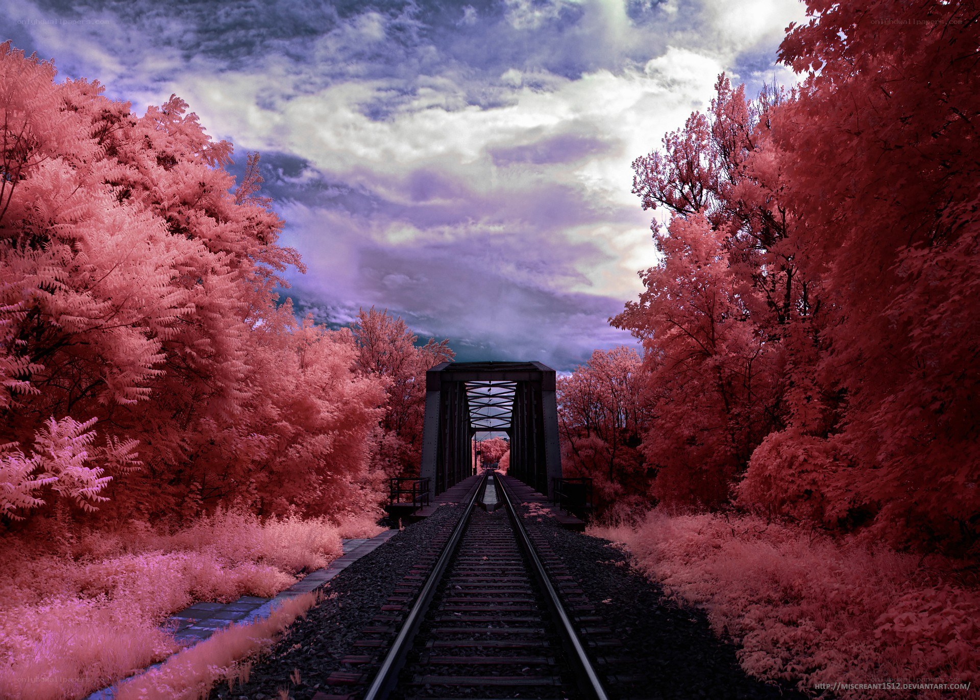 Infrared train tracks and bridge