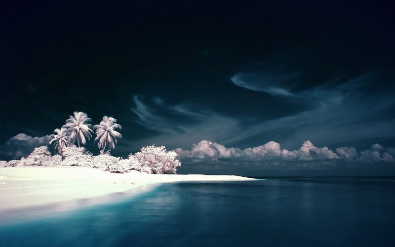 Infrared tropical island at night