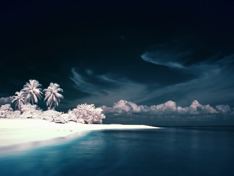 Infrared tropical island at night