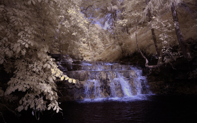Infrared waterfall in forest