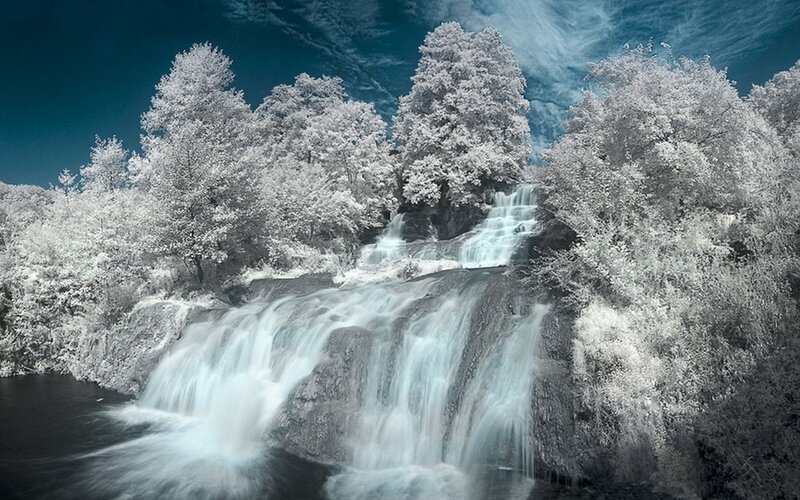 Infrared waterfall landscape