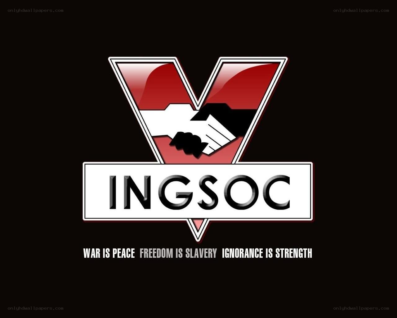 Ingsoc logo with slogan