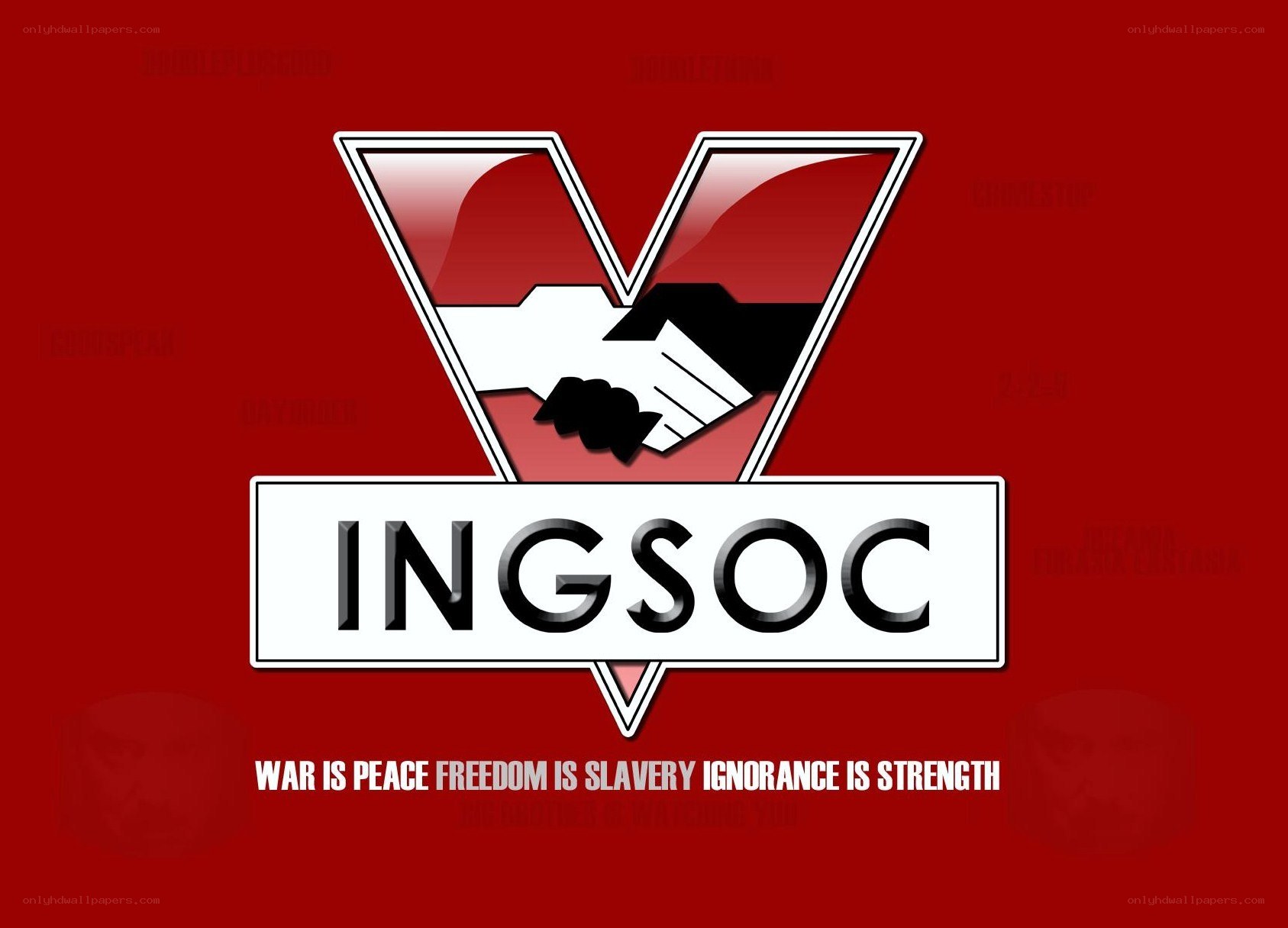 Ingsoc logo with slogan