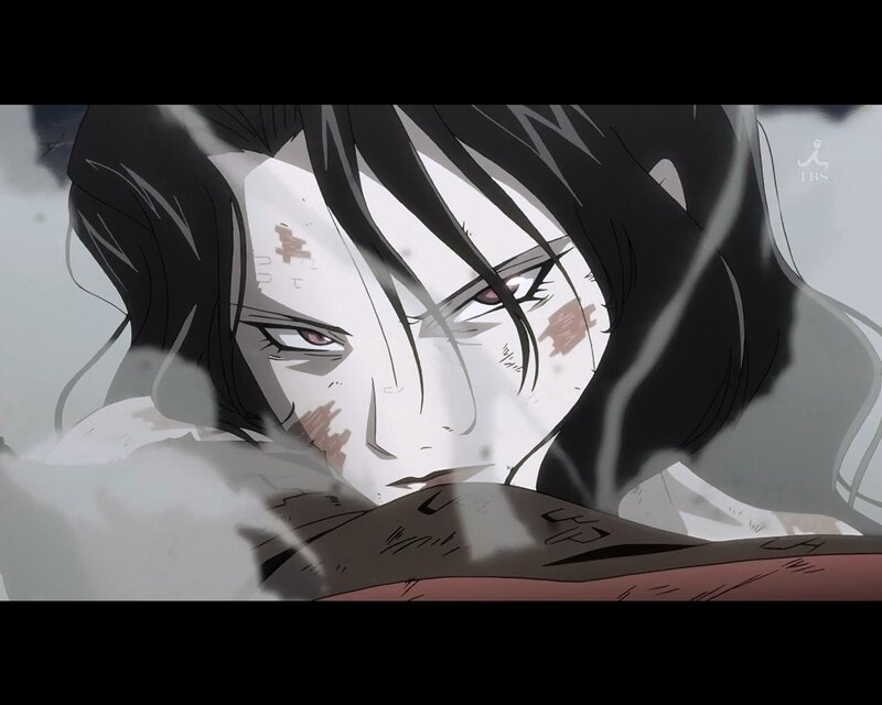 Injured Anime Character — Black, Dramatic, Blood, Smoke
