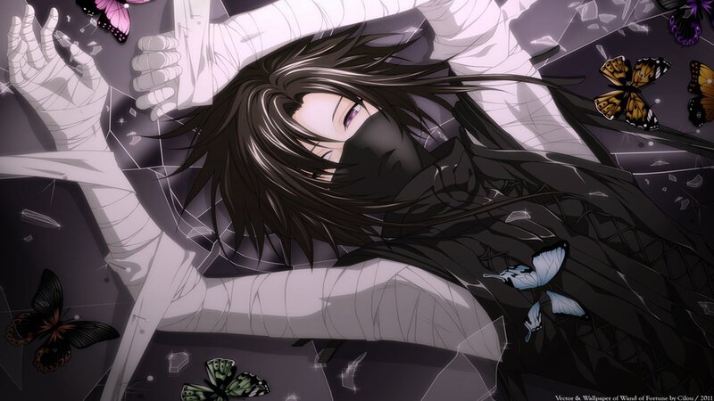 Injured Anime Character — Black, Dramatic, Butterflies